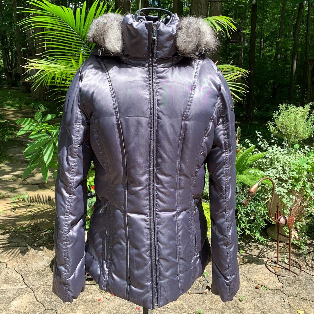 Calvin Klein Gunmetal Gray Hooded Duck-Down Winter Coat - Size Large